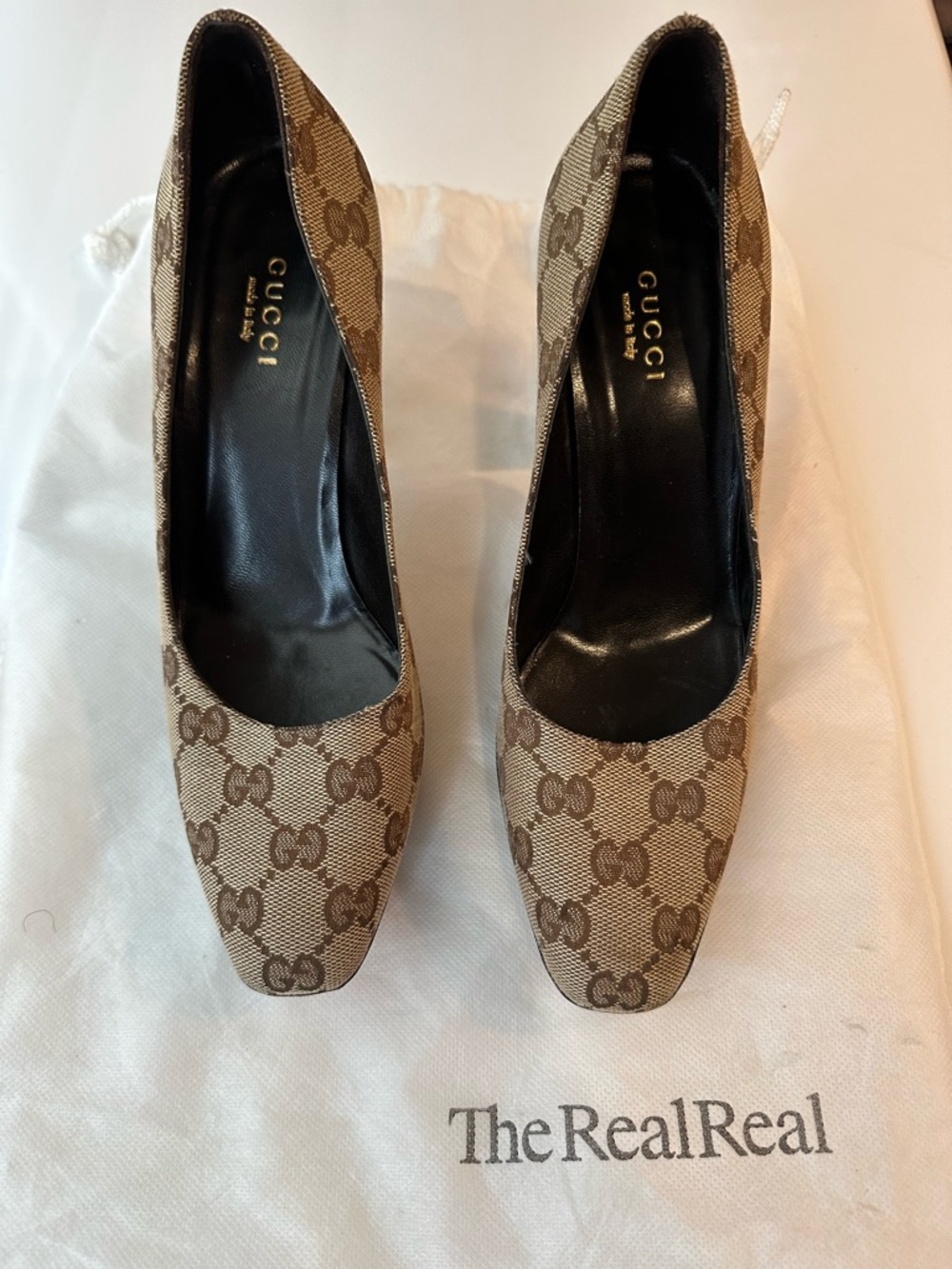 Gucci Beige and Brown GG Canvas Women's Pumps